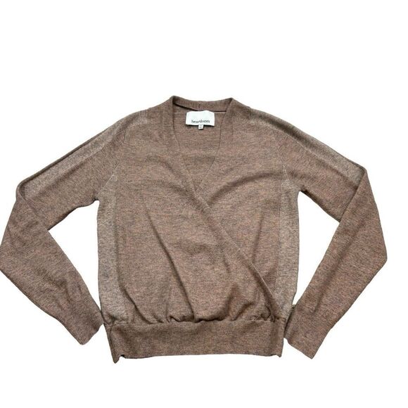 Ladies Heartloom Heather Brown Faux Wrap Sweater Size Small - Picture 2 of 11